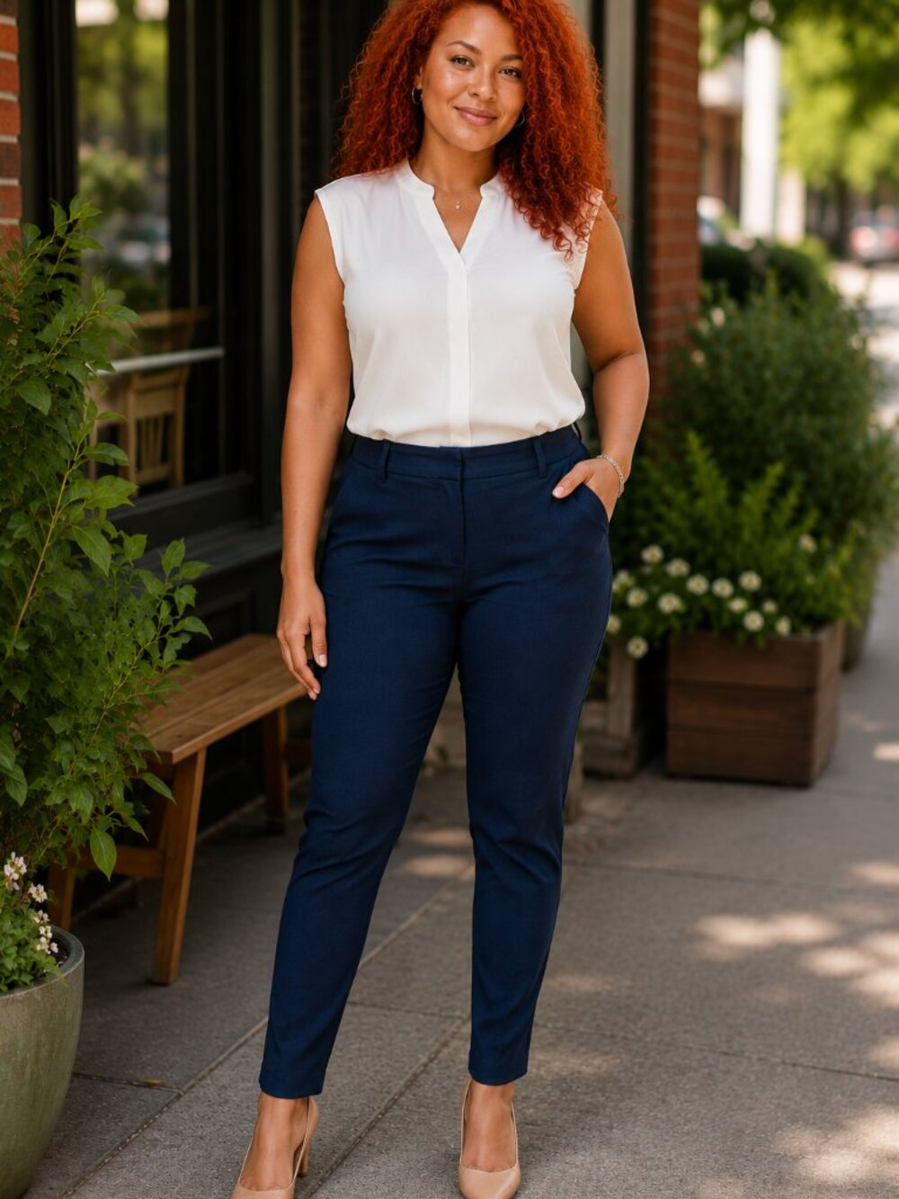 ✨ Denver Hayes Women’s Navy Tailored Dress Pants Straight Leg